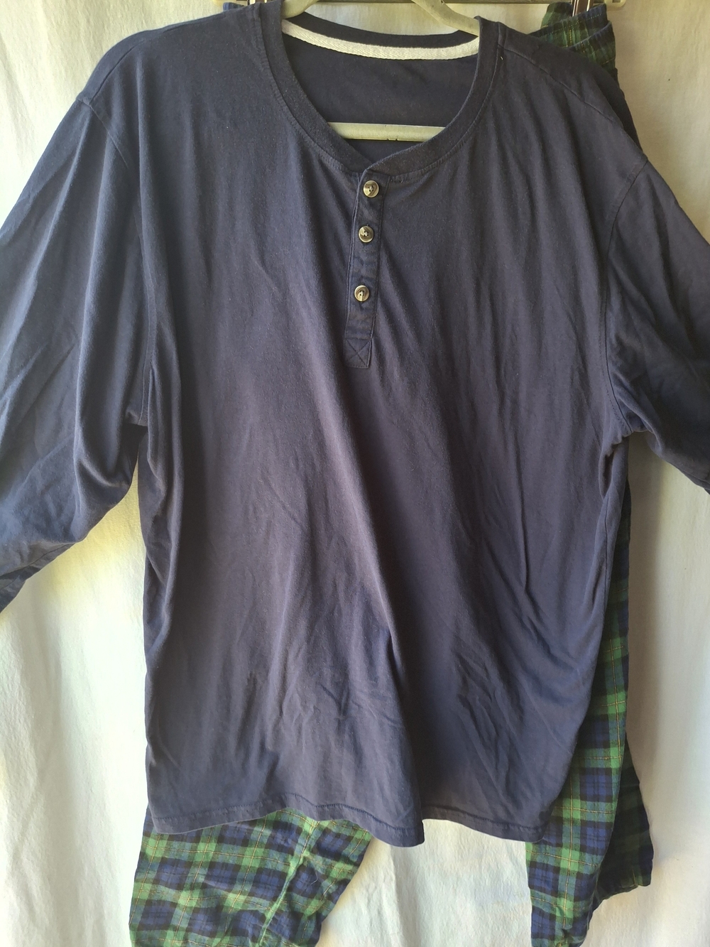 Amazon Essentials Navy Blue Long Sleeve Henley Tee + Flannel Bottom Loungewear
